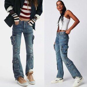 NWT Free People Call Me Crazy Low Rise Flare Leg Cargo Jeans 31 We The Free